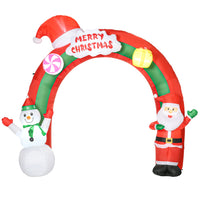 HOMCOM 9' Inflatable Archway with Santa Christmas Decoration-An archway with Santa Claus and a snowman inflatable brings a cohesive Christmas display together 