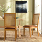 Modway Arlo Vegan Leather Upholstered Faux Rattan and Wood Dining Side Chairs - Natural/Tan - 2 Pack-Faux Cane Rattan