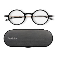 ThinOptics FrontPage Collection Glasses with Milano Black Case - 1.0 - Black-Product includes the ThinOptics Reading Glasses & the Universal Pod case featuring non-residue adhesive to stick onto your phone/case or any other hard & flat surface