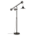 Hudson&Canal Descartes Wide Brim/Pulley System Floor Lamp with Metal Shade - Blackened Bronze/Blackened Bronze-Paired with a blackened bronze cone metal shade