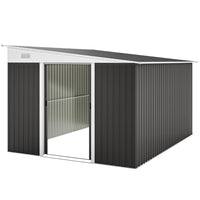 Outsunny Steel Outdoor Metal Tool House - 11' x 9' - Grey-Corrugated steel frame, galvanized for extra strength. Tough and resistant to rusting and corrosion 
