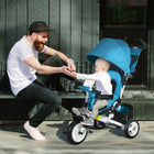 Qaba 6-in-1 Toddler Tricycle with Parent-Push Handle - Blue-Detachable push handle allows parents to control direction easily 