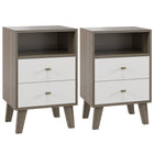 HOMCOM Nightstand with 3 Drawers and Open Storage - Grey - Set of 2-Modern style, grey and white body with metal gold handles