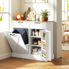 HOMCOM 10 Gallon Farmhouse Tilt Out Garbage Sideboard Buffet Cabinet with Spice Rack & Drawers - White-Ample storage with 3-tier spice rack, two drawers and a cabinet