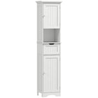 HOMCOM 67" Tall Bathroom Storage Cabinet with LED Light and Adjustable Shelf - White-A motion-activated LED light inside turns on automatically for easy nighttime access