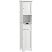 HOMCOM 67" Tall Bathroom Storage Cabinet with LED Light and Adjustable Shelf - White-A motion-activated LED light inside turns on automatically for easy nighttime access