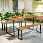 Outsunny Picnic Table and Bench Set for 6 Persons with 2" Umbrella Hole-Texteline fabric chairs enhance breathability and comfort