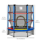 Outsunny Kids Trampoline with Enclosure Net - 55" Dia. - Multi-Coloured-Features 6 metal legs for added stability 