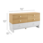 Modway Nolia 6-Drawer Color Block Dresser - Oak White-Six Full-Glide Storage Drawers