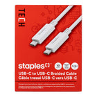 Staples TECH USB-C to USB-C Charging Cable - 3.3 ft. - 10Gbps/second - White-3.3ft (1m) USB-C to USB-C charging cable that transfers data at speeds of up to 10Gbps per second