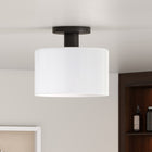 Hudson&Canal Henri 10" Wide Semi Flush Mount with Glass Shade - Matte Black/White Milk-Handcrafted matte black finish is applied to the round metal base