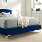 Modway Yasmine Channel Tufted Performance Velvet Twin Platform Bed - Navy-Wood Slat Support System