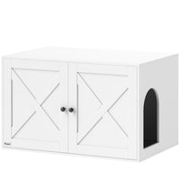 PawHut Hidden Cat Litter Box Enclosure with Doors - White-Dual function as cat restroom and stylish table 