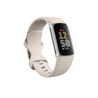 Google Fitbit Charge 6 Fitness Tracker - Porcelain/Silver Aluminum-24/7 Heart Rate Tracking