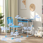 Qaba Height Adjustable Kids Desk & Chair Set with Tiltable Desktop - Blue-Includes drawer, two pen slots, and a hook for organization
