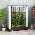 Outsunny Raised Garden Bed with Trellis - 47" x 16" x 50" - Brown-PE cover with roll-up zipper door keeps humidity and temperature
