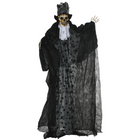 Outsunny 6' Life Size Animated Grim Reaper with Sound Motion Activation - Black-Grim reaper groom with skull face, top hat and mesh cloak for a bone-chilling display 