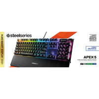 SteelSeries Apex 5 Ca Wired Keyboard - Black-Hybrid Mechanical Gaming Switches - The tactile click of a blue mechanical switch plus a smooth membrane