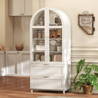 HOMCOM 71" H Tall Arched Kitchen Pantry Cabinet - White-Spacious upper cabinet and lower drawers ensure clutter-free organization 
