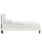 Modway Leah Chevron Tufted Performance Velvet Twin Platform Bed with Tapered Black Wood Legs - White-Tapered Black Wood Legs