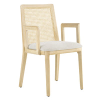 Modway Monarch Wood and Rattan Dining Armchair - Antique White/Natural/Heathered Weave Ivory-Beech Wood Frame