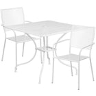 35.5'' Square White Indoor-Outdoor Steel Patio Table Set with 2 Square Back Chairs [CO-35SQ-02CHR2-WH-GG]-Set Includes Table and 2 Chairs