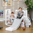 Qaba 6-in-1 Slide and Swing Set with Basketball Hoop, Climber - Grey-Slide features distinct areas for safe, enjoyable play 