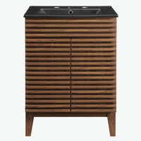 Modway Render 24" Bathroom Vanity - Walnut/Black-Mid-Century Modern Style