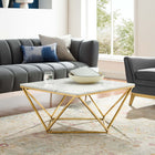Modway Vertex Gold Metal Stainless Steel Coffee Table - Gold White-Polished Gold Stainless Steel