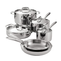 Tramontina Tri-Ply Clad Stainless Steel Cookware Set with Lids - Pots and Pans Kitchen Set - 10 Piece Set-8-Inch fry pan, 10-inch fry pan, 3-quart covered braiser, 1.5-quart Covered sauce pan, 3-quart covered sauce pan and 6-quart covered sauce pot