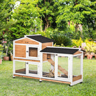 PawHut 62" Wooden Rabbit Hutch with Wheels, Run Box, Tray, Ramp and Light - Yellow-Steel wire fencing to provide ventilation 