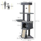 PawHut 50" Multi-Level Cat Tree Tower - Grey-Sisal rope posts satisfy your cats' need to claw and dig 