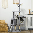 PawHut 53" Large Activity Centre Cat Tree Tower with Condo - Grey-Multi-use activity centre with cat condo, perch, ladder, hammock for endless entertainment 