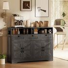 HOMCOM 47" Farmhouse Sideboard Buffet Cabinet with Barn Doors & Storage Shelves - Dark Brown-Suitable for living rooms, dining rooms, kitchen for various item storage