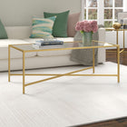 Hudson&Canal Henley 48"W Rectangular Coffee Table with Glass Top - Brass-Handcrafted finish is applied to the steel frame