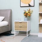 HOMCOM Modern Bedside Table with 2 Drawers and Metal Base - White-Wide board for displaying photos and decorations
