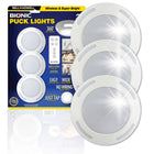 Bell+Howell Bionic Super Bright Under Cabinet Puck Lights - 3 Pack-Wireless design with remote control operation, use remote control or tap light
