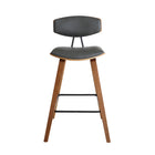 Armen Living Fox 25.5" Counter Height Mid-Century Modern Bar Stool in Grey Faux Leather & Walnut Wood-19" L x 16" W x 36" H