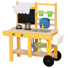 Qaba Outdoor Mud Kitchen for Kids with Wheels, Sink, Stove, Faucet, Storage Shelf - Yellow-Features a working faucet and sink allowing for realistic water play fun
