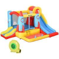 Outsunny 4 in 1 Bouncy Castles for Kids Inflatable Water Slide Trampoline - 10.8' L x 8.7' W x 6.1' H - Multicoloured-Rocket modeling and attractive color scheme make your child more interested 