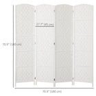 HOMCOM 4 Panels Hand-Woven Freestanding Room Divider for Home Office - White-Connected with dual directional hinges so this room divider can be adjusted to any angle
