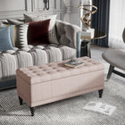HOMCOM Linen Fabric Storage Ottoman Bench for End of Bed - Beige-Wide top opens to expose ample extra storage space 