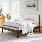 Modway Olea Channel Tufted Boucle Solid Wood Queen Platform Bed - Feather Walnut-Round Pillar Legs