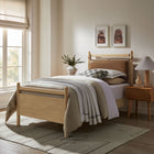 Modway Leni Twin Size Vegan Leather and Wood Platform Bed Frame - Light Oak Canyon-Faux Leather Upholstered Pillow