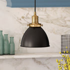 Hudson&Canal Madison 8" Wide Pendant with Metal Shade - Black/Brass/Black-Handcrafted black and brass finish is applied to the round metal base