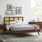 Modway Sidney Cane and Wood Full Platform Bed with Splayed Legs - Walnut-Assembly Required