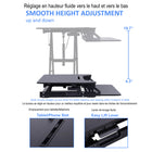 Rocelco Sit To Stand Hi-Lift Adjustable Height Desk Riser With Quick Release Keyboard Tray - Black-Large 31.5" x 17" work surface