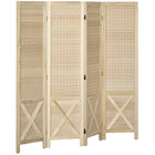 HOMCOM 4 Panel Freestanding Room Divider with Pegboard Display for Home Office - Natural Wood-Four-panel design creates personal space or divides large rooms with ease 
