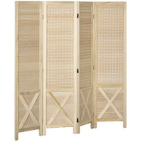 HOMCOM 4 Panel Freestanding Room Divider with Pegboard Display for Home Office - Natural Wood-Four-panel design creates personal space or divides large rooms with ease 
