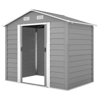 Outsunny Outdoor Storage Shed with Double Doors - 7.5' x 6.5' - Light Grey-Seven support columns with crossbeams and foundation kit for enhanced stability
